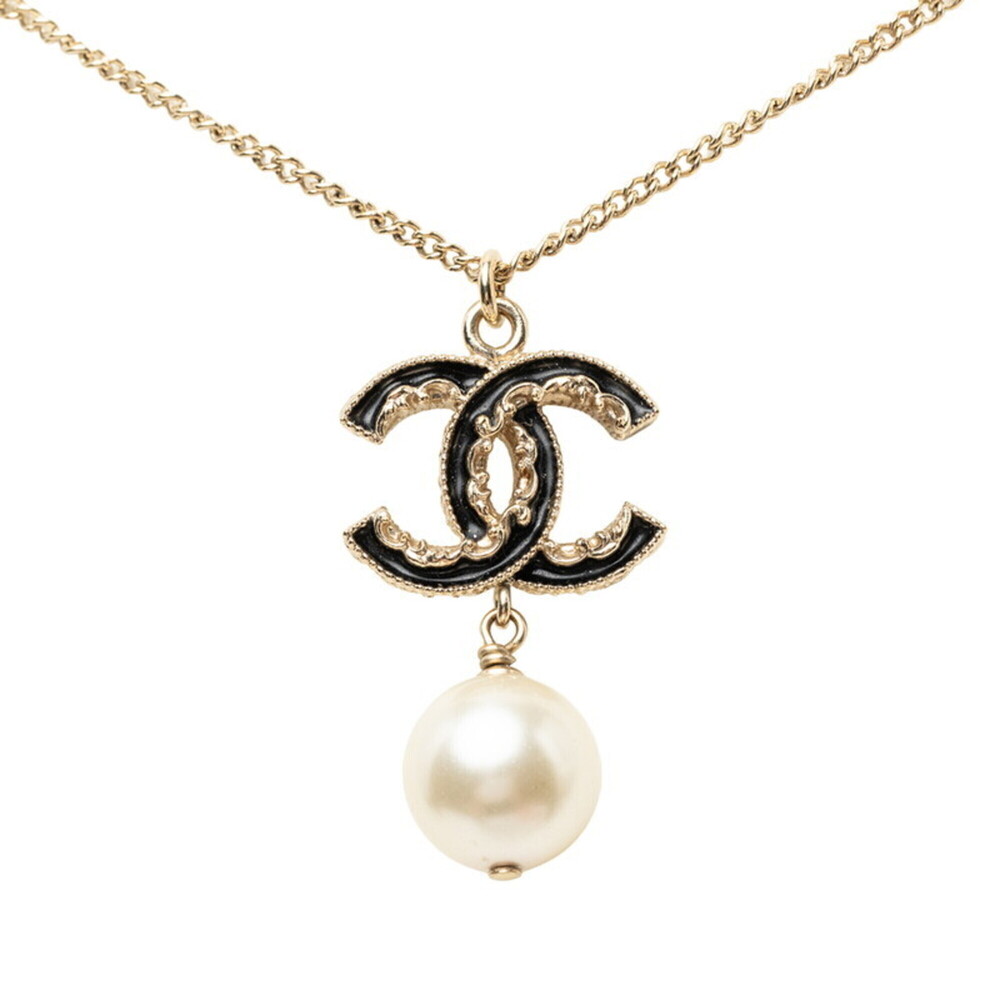 CHANEL Black Pearl Logo Necklace